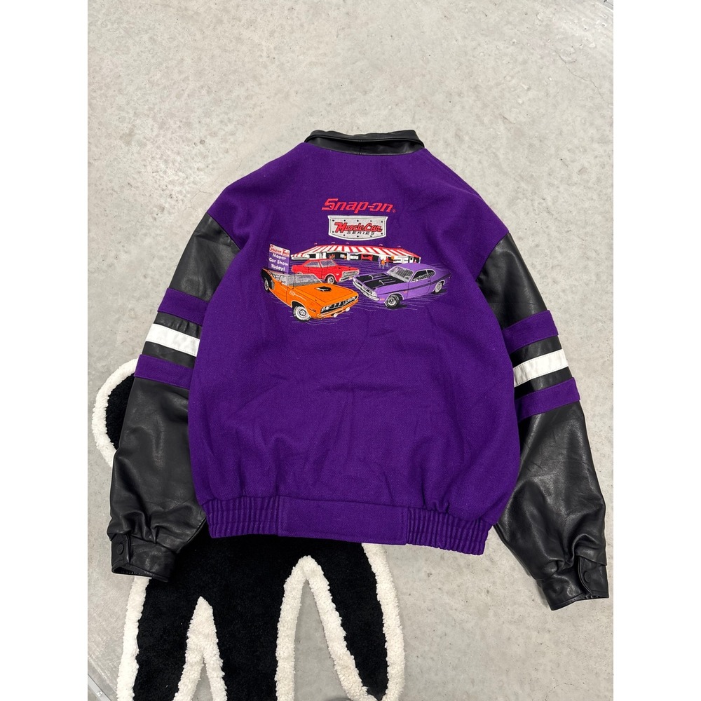 Vintage Choko Snap-on Mopar Muscle Car Series Varsity Jacket Purple Leather L - Picture 2 of 8